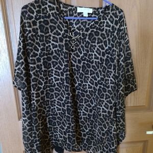 Michael kors leapoard sheer blouse triple ring top s/m